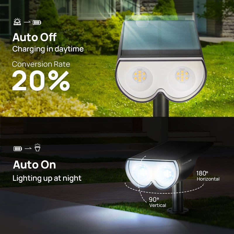 Consciot Solar Lights Outdoor Waterproof, Consciot 16 LEDs IP67 Spot Lights Outdoor, Auto On/Off Solar Garden Light, 2-in-1 Adjustable Wall Lights for Landscape Yard Pathway, Cool White 2 Pack - Image 3